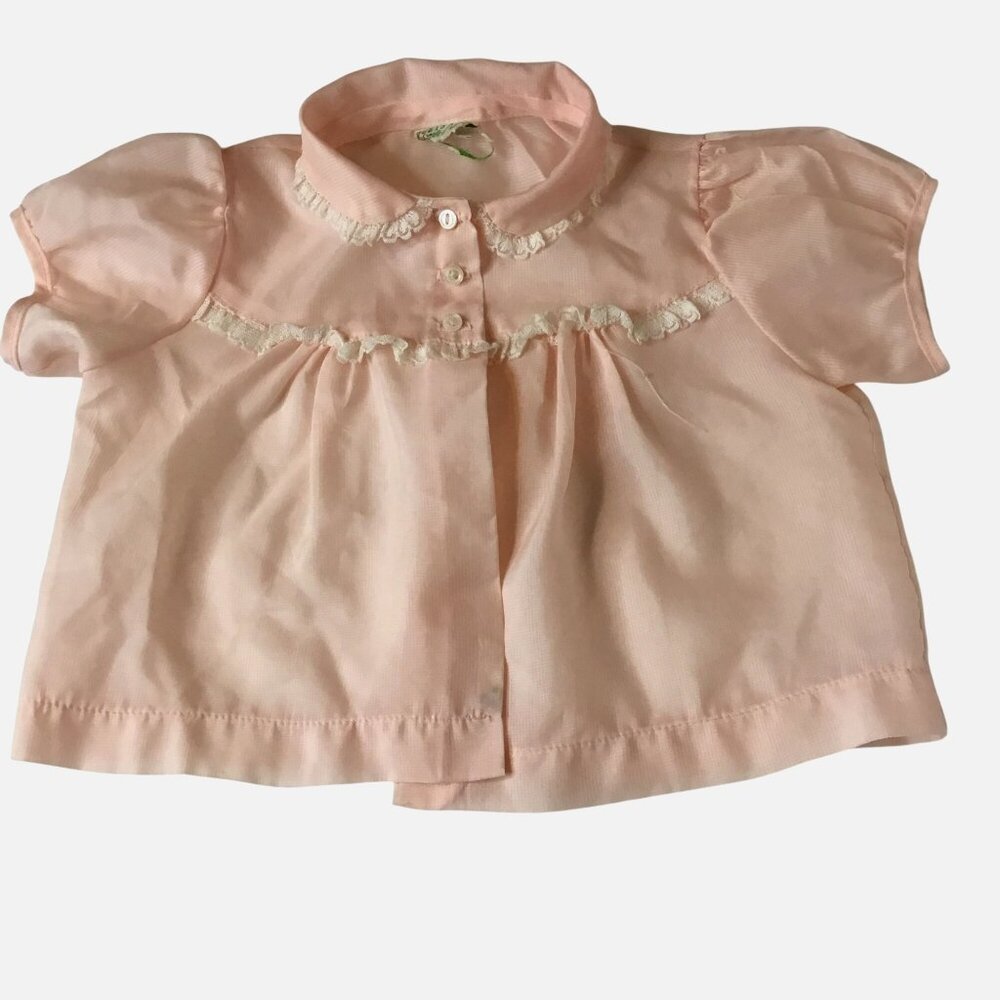 VTG DUETS LITTLE CRAFT Pink Sheer Baby Blouse Puff Sleeve Heirloom Top 0-3 M